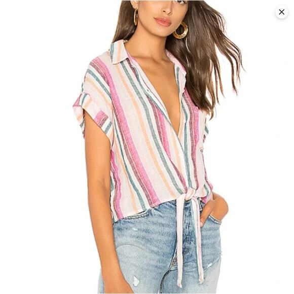 Rails Amelie Avila Stripe Linen Blend Button Down Shirt Women’s Medium Resort - Picture 13 of 16